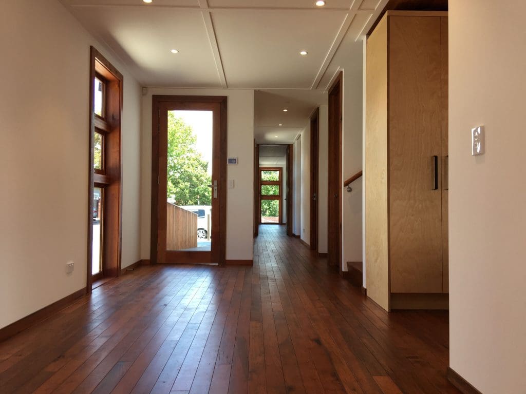 Interior of eco house with wool insulation