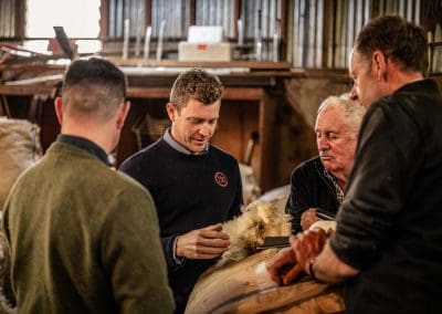 Sheep shearing on Banks Peninsula Farm for Terra Lana Wool insulation and weed matting